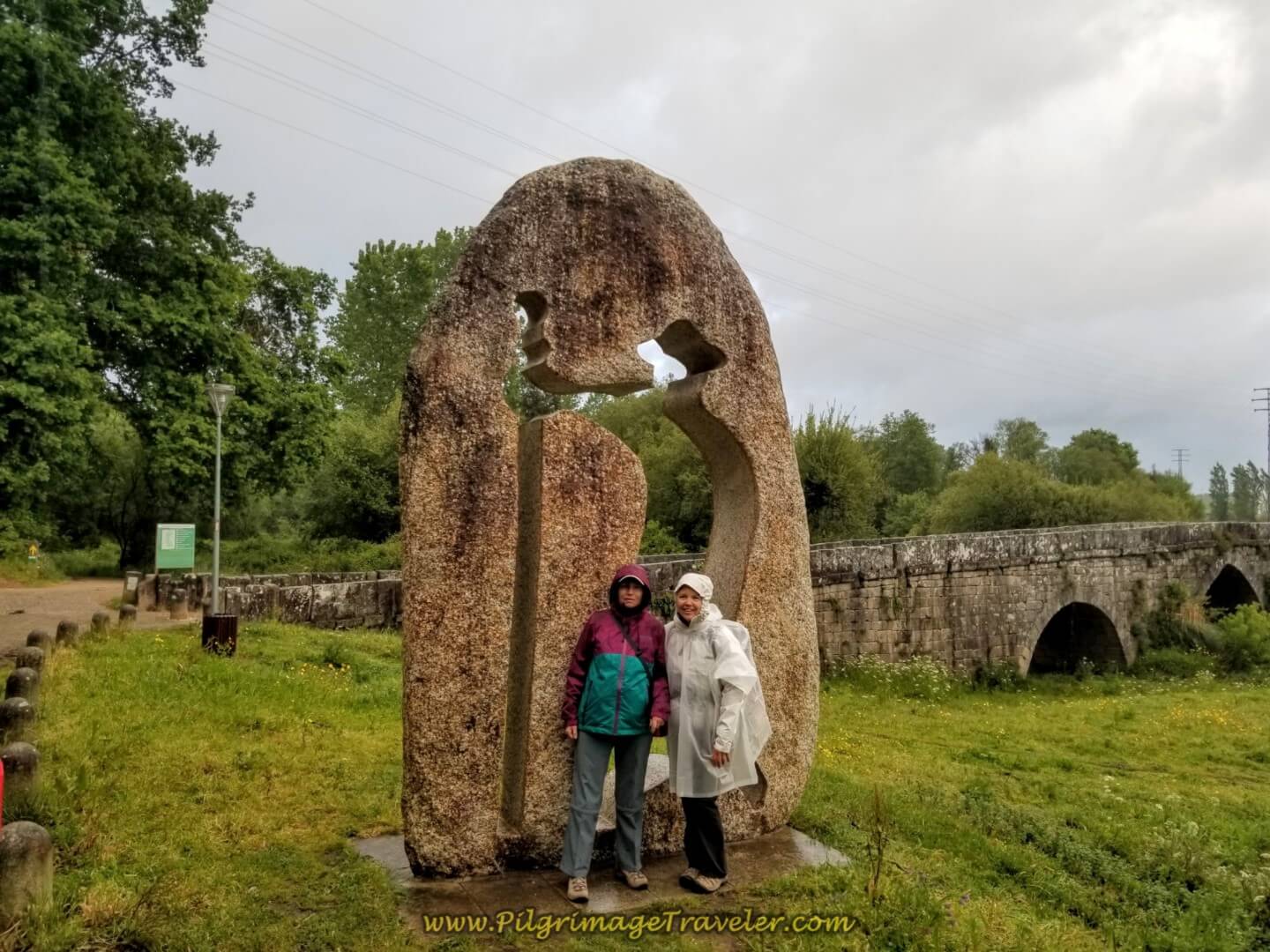 Glyvia and Elle by the Puente de A Veiga on day twenty on the central route of the Portuguese Camino