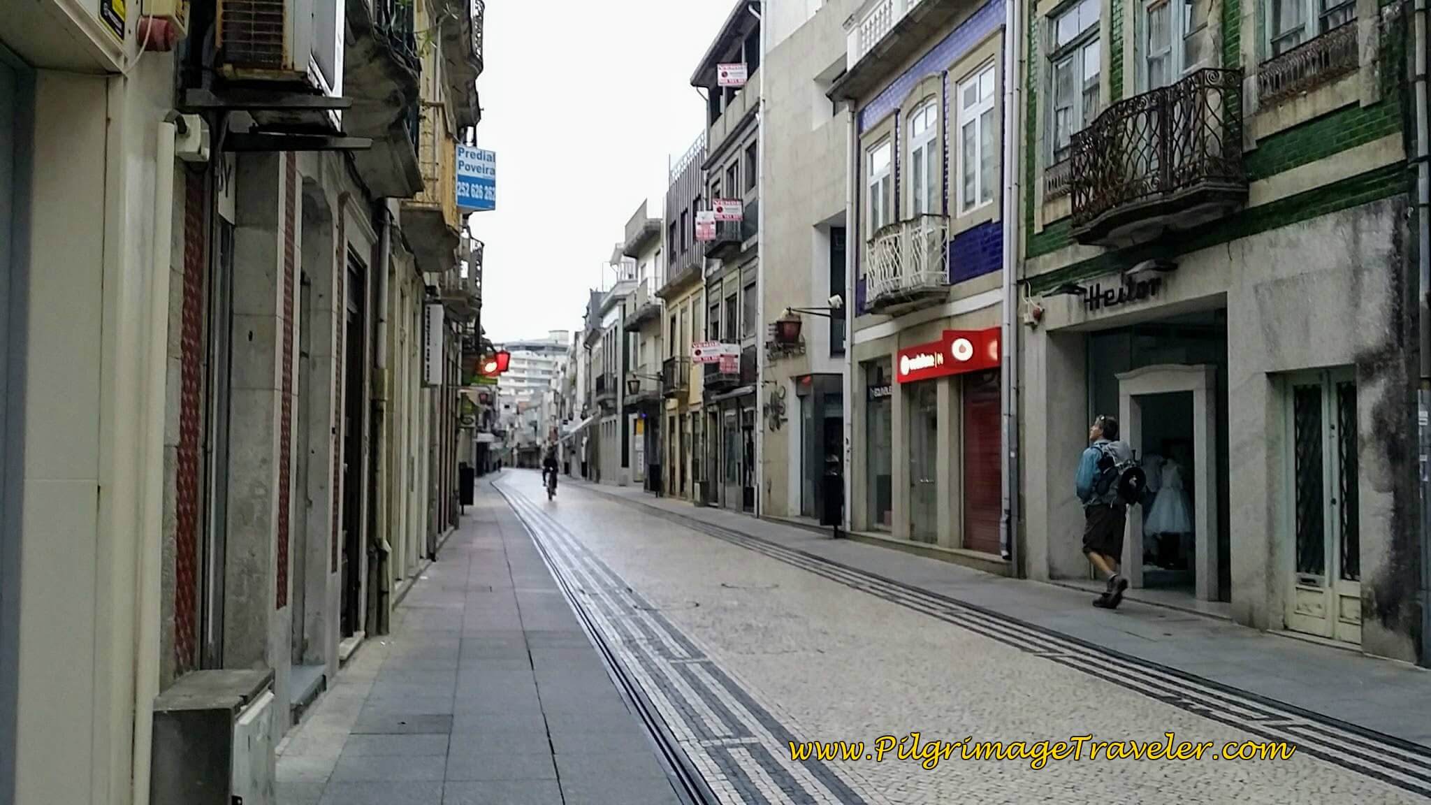 Sleeping Shopping Street of the Rua da Junqueira in Póvoa Varzim on day sixteen of the Camino Portugués on the Coastal Route