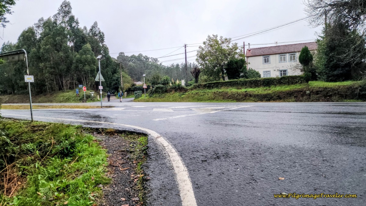 Cross the N-547 in O Burgo for Onward Camino