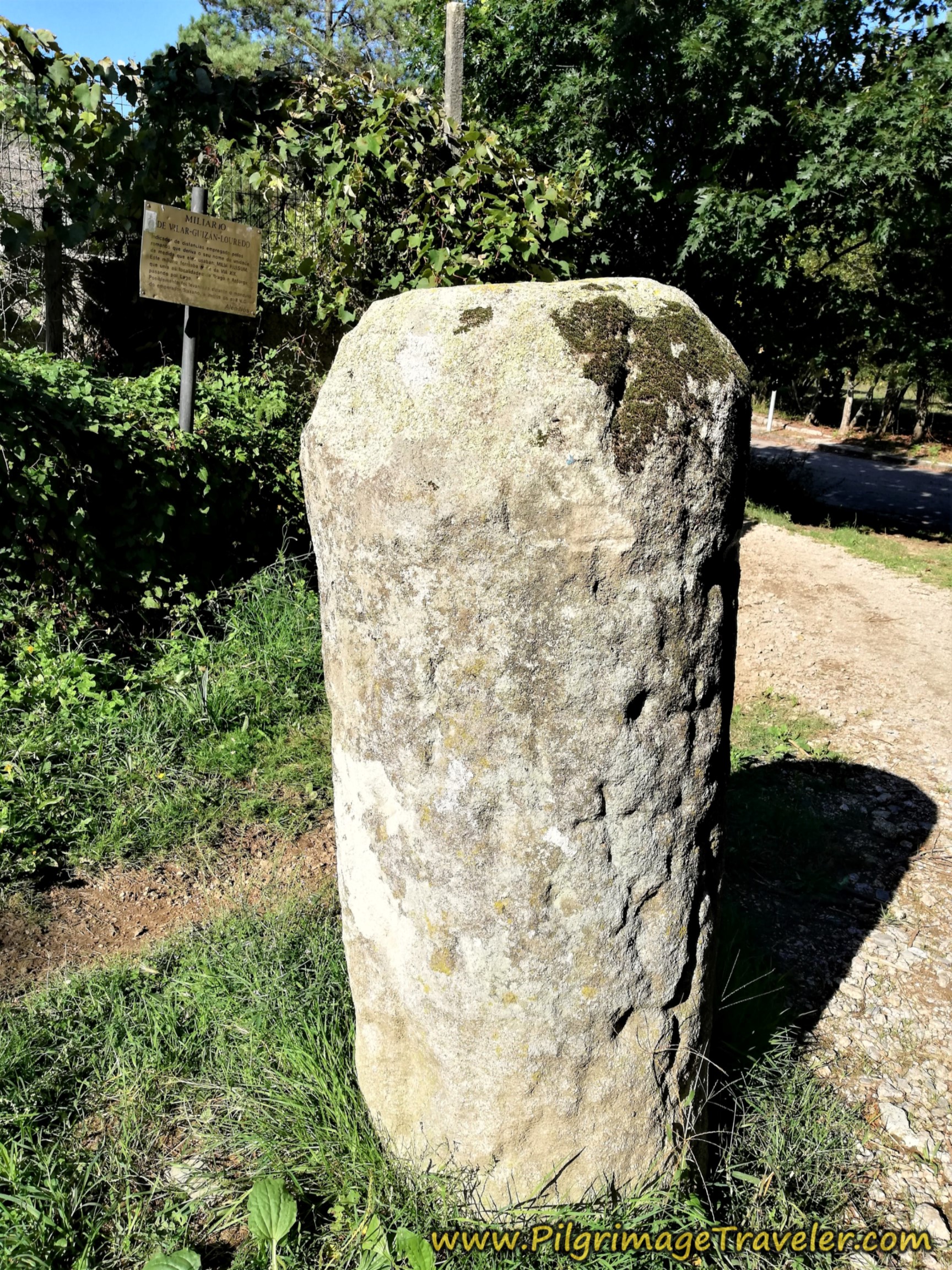 Roman Miliario and Explanation Sign for Roman Mile