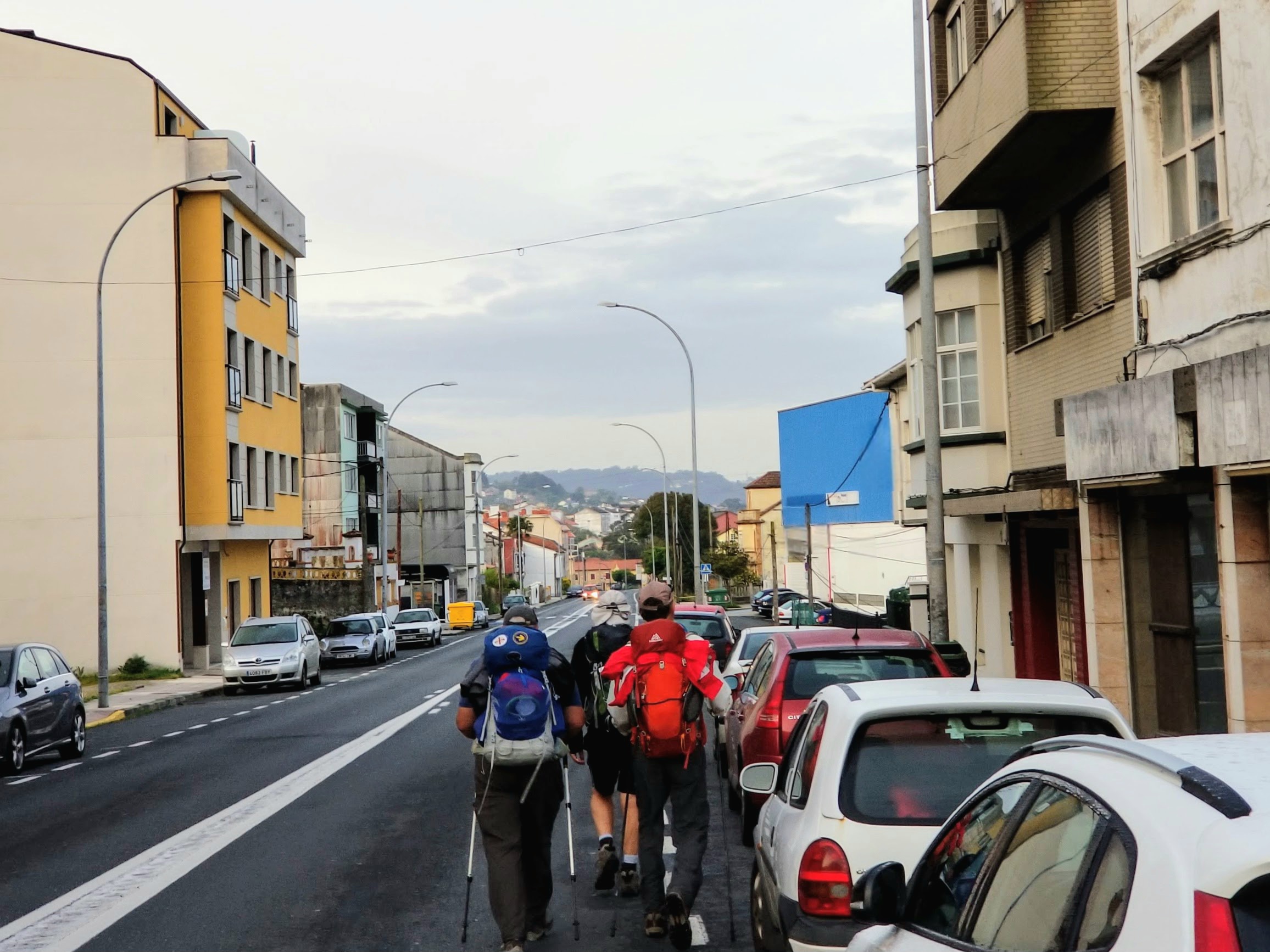 Walking along the AC-115 on day two of the Camino Inglés Walking Along the AC-115