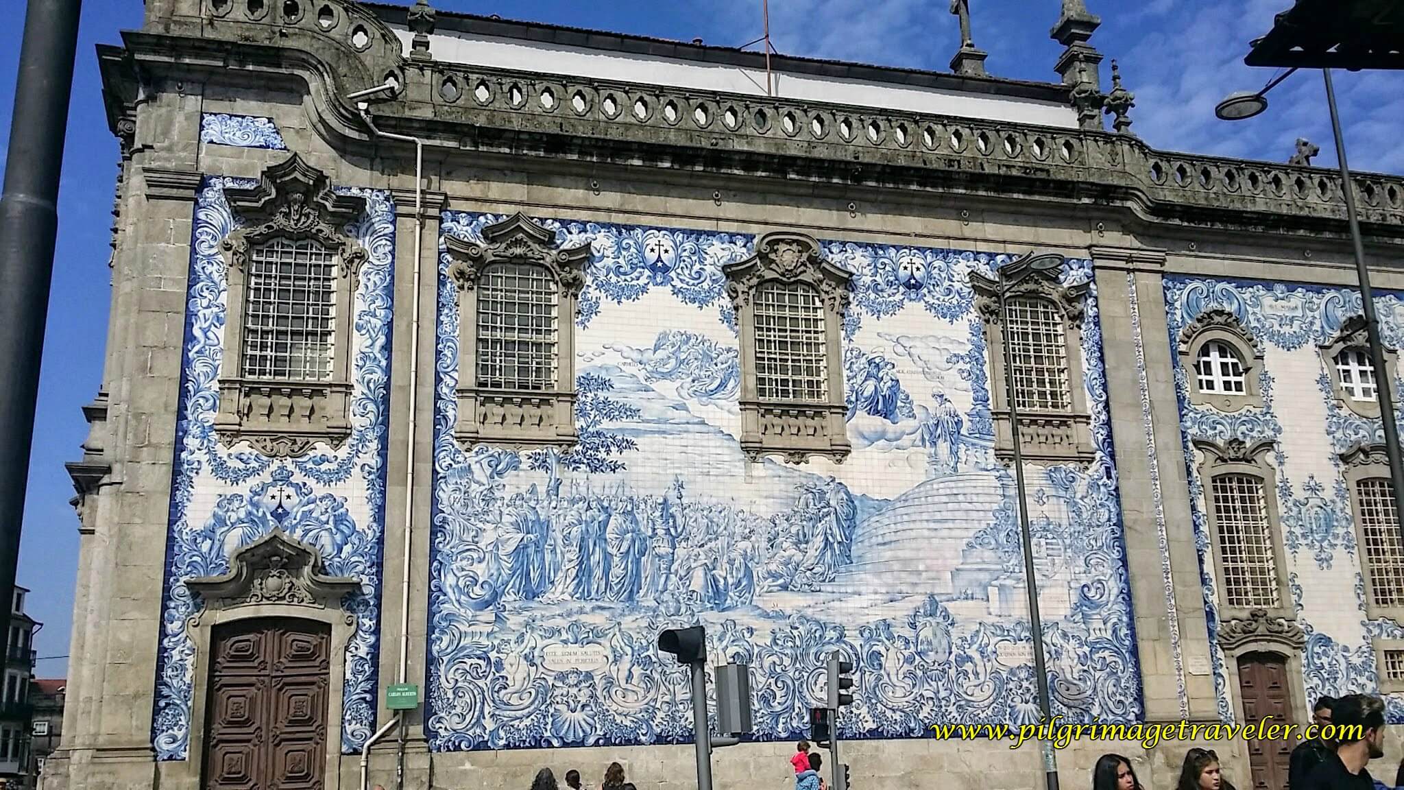 Azulejos Blue Tile, line the wall of the  Igreja do Carmo in Porto, Portugal, the start of the Camino Portugués in Porto