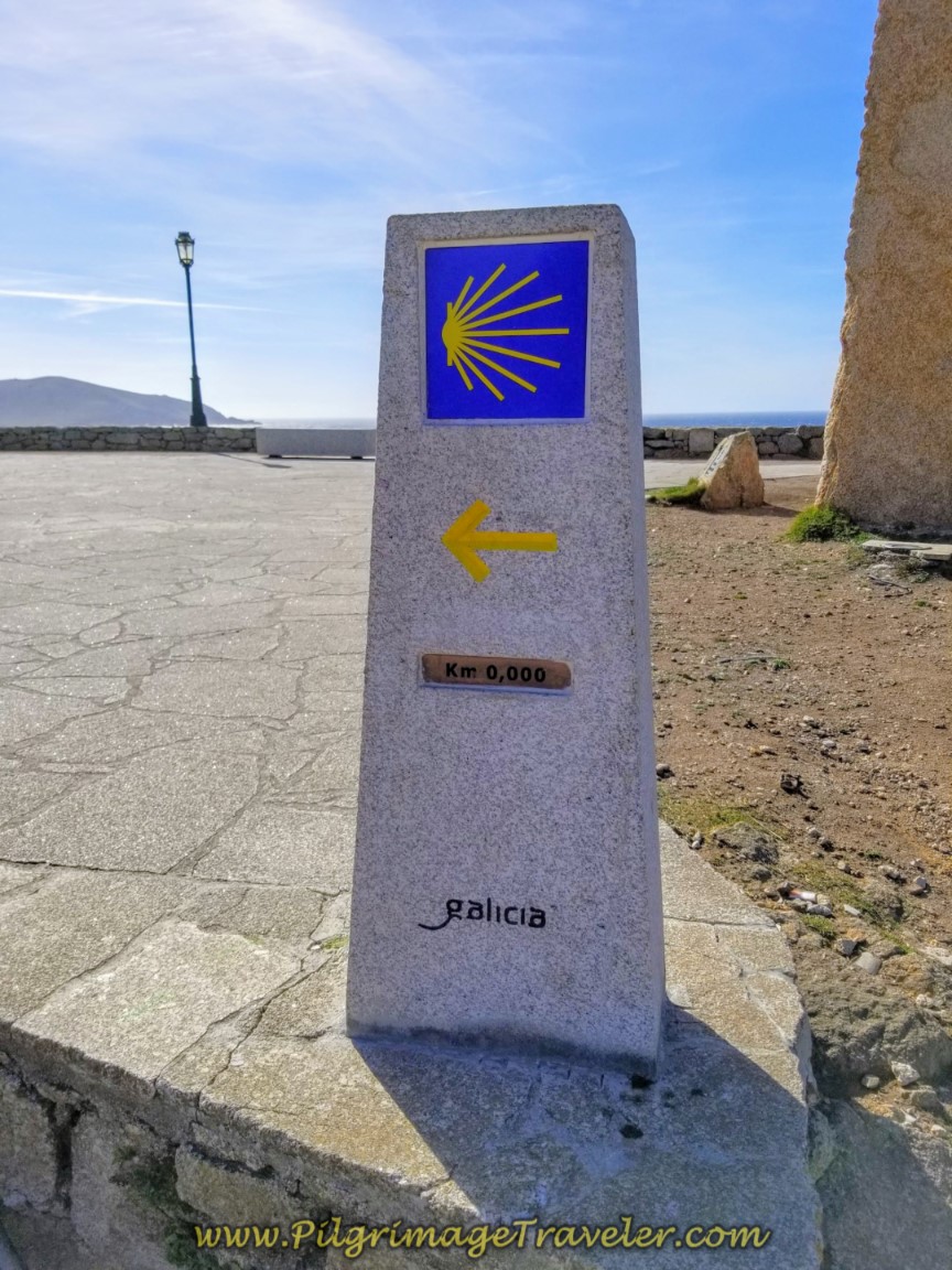 Close Up of New 0.0 Kilometer Waymark in Muxía