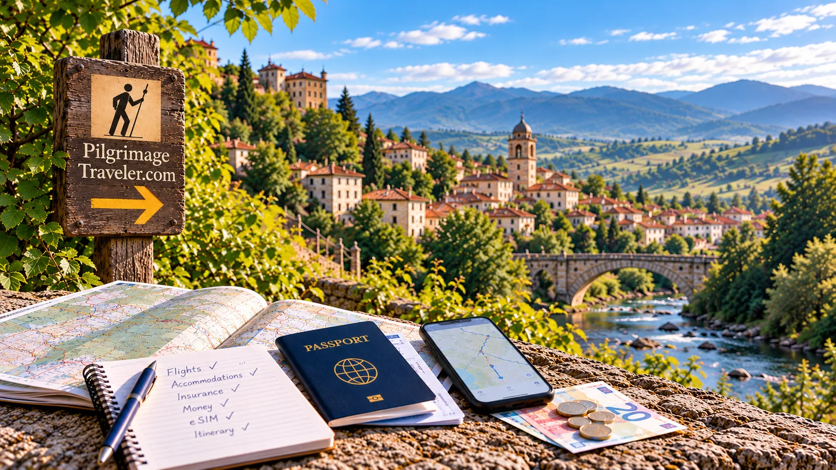Photo of the essentials that a pilgrim needs for a Walking Pilgrimage for Travel Planning ~ International Tips & Essentials