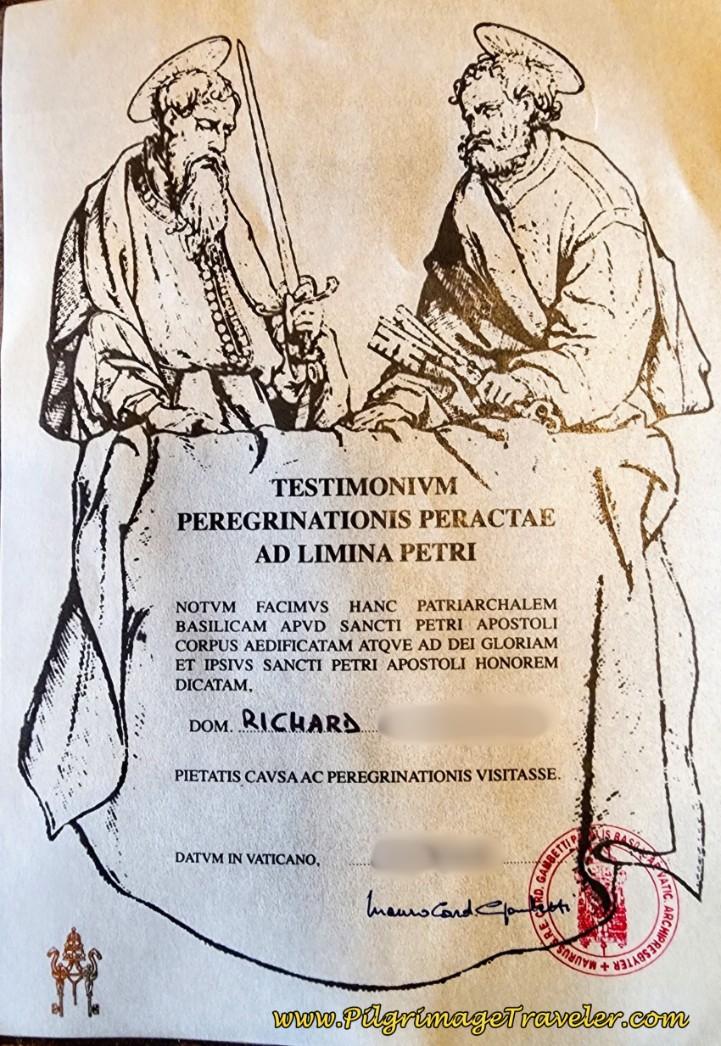 Testimonium, St. Peter's Basilica