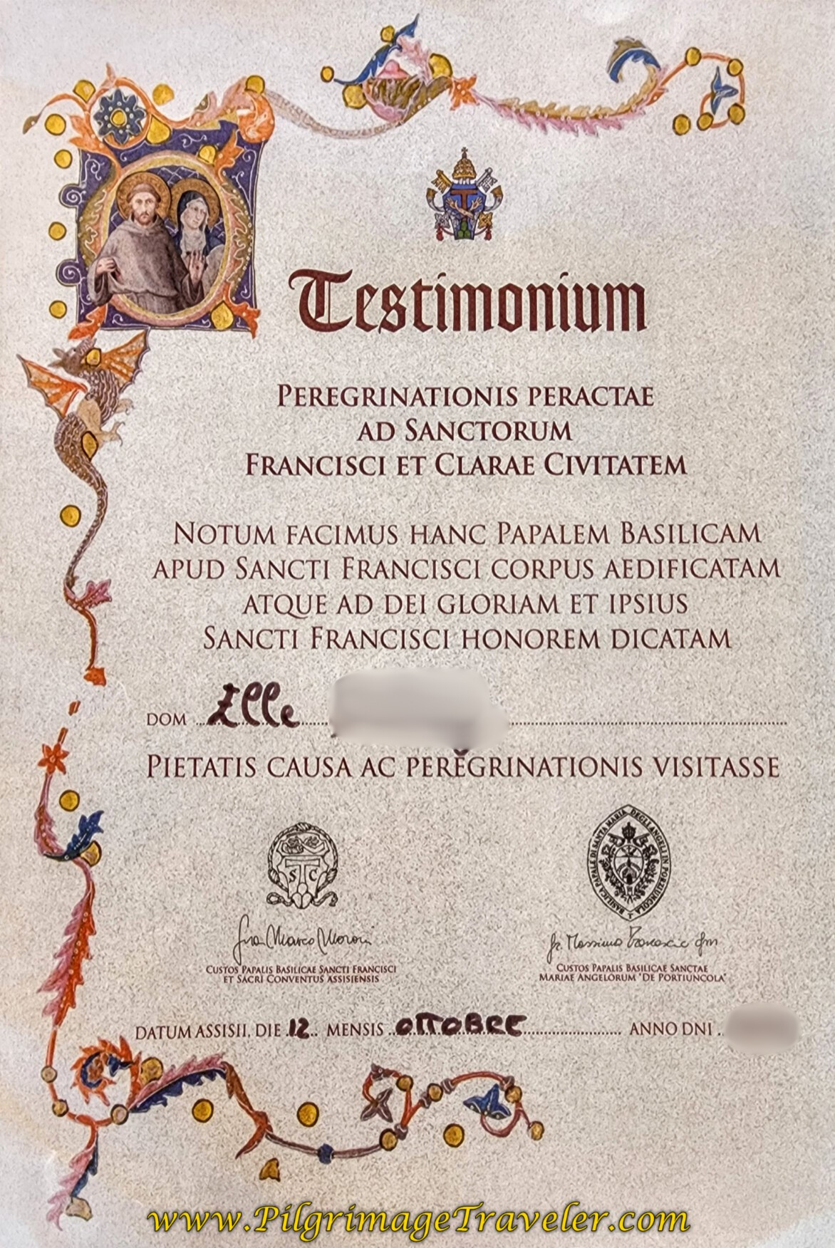 The Testimonium from the Basilica of St. Francis in Assisi